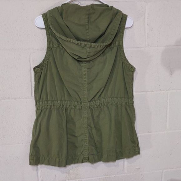 Mudd Olive Green Hooded Cotton Utility Vest with Cinch Tie Waist Juniors Sz L - Picture 3 of 9